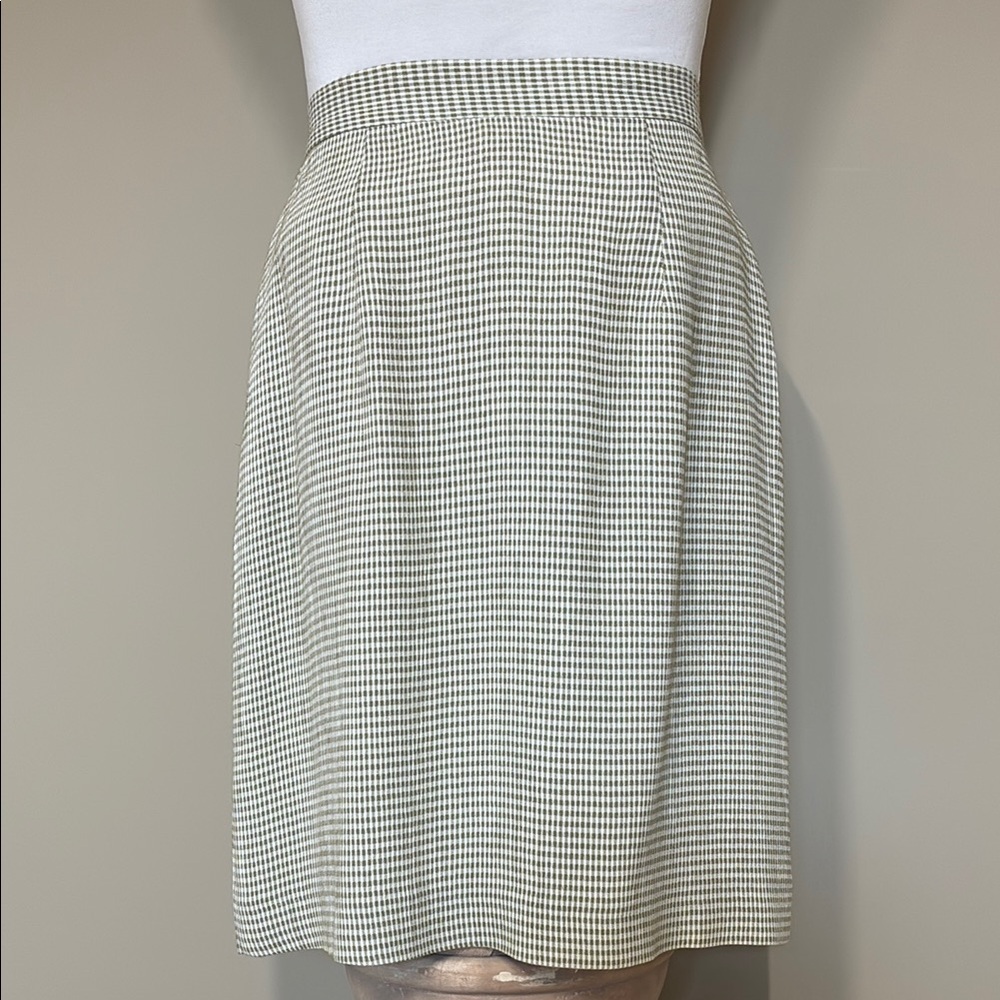Gingham Midi Wrap Skirt; Vintage Light Olive Green & White, Lined, Size 2; EUC - Picture 4 of 10